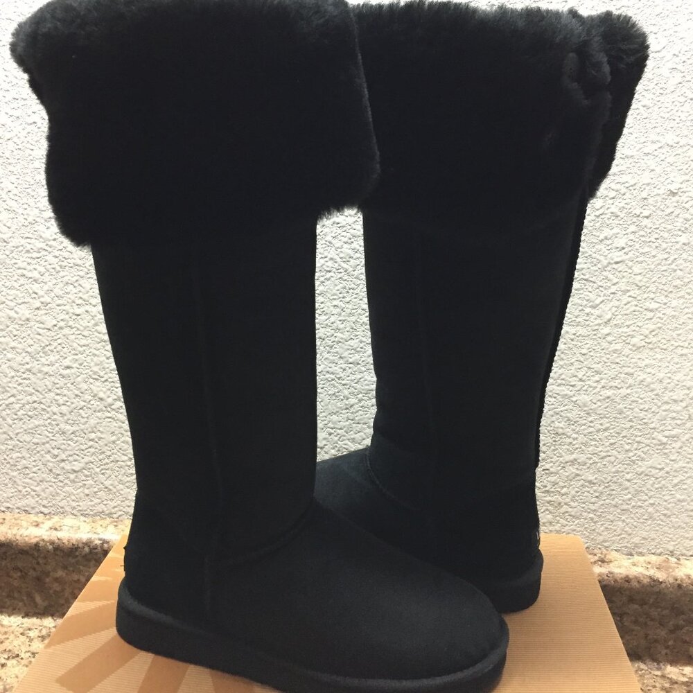 UGG BAILEY OVER THE KNEE BLACK WATER RESISTANT SHEARLING BOOTS